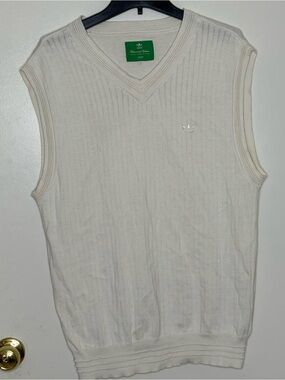 Vintage Adidas Originals Men's Cream Ribbed V-Neck Sweater Vest
